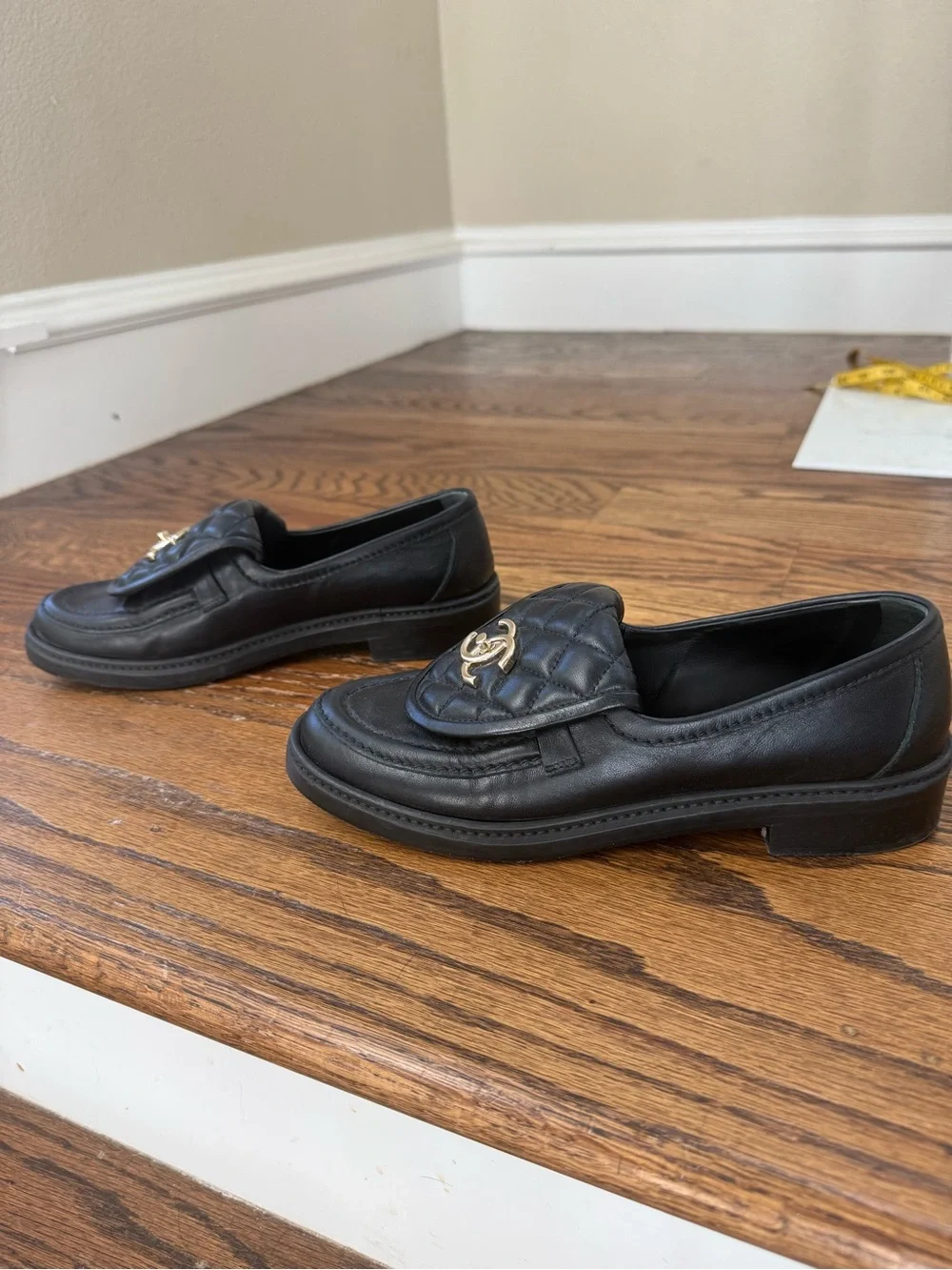 CHANEL Quilted Lambskin Moccasins Loafers Size 37
